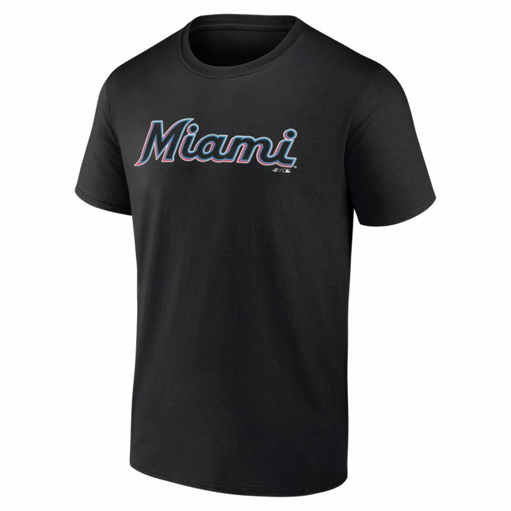 Black Miami Marlins Logo Athletic Wordmark T-Shirt