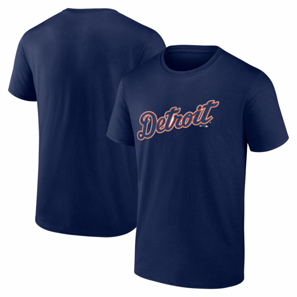 Navy Detroit Tigers Logo Athletic Wordmark T-Shirt
