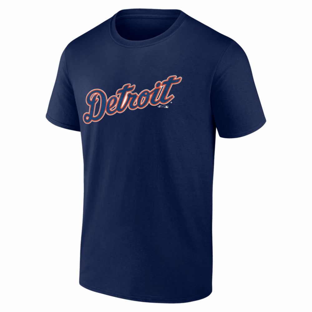 Navy Detroit Tigers Logo Athletic Wordmark T-Shirt
