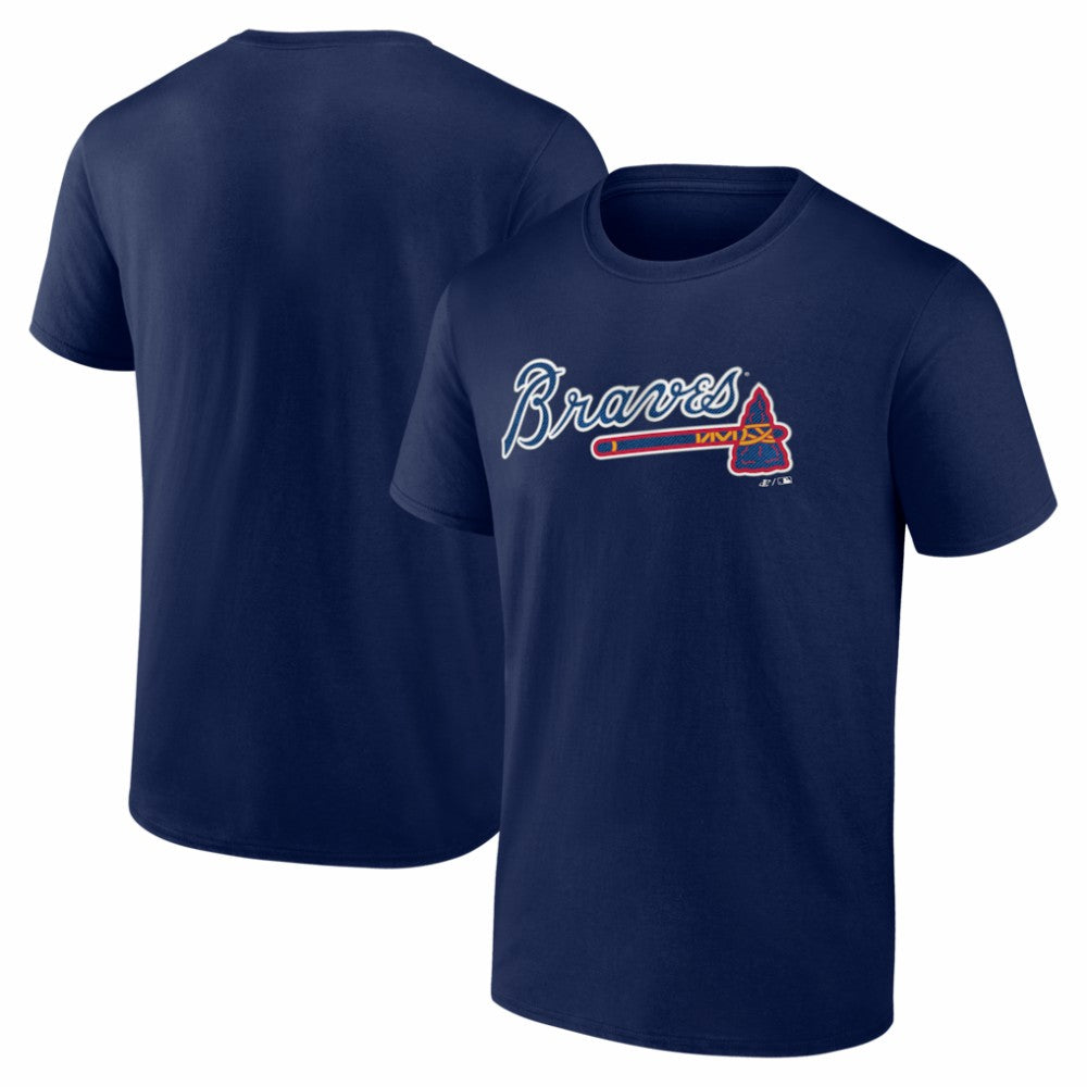 Navy Atlanta Braves Logo Athletic Wordmark T-Shirt