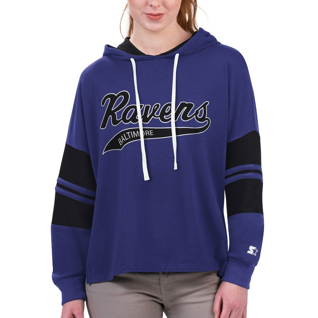 Starter Women's Bump And Run Long Sleeve Hoodie T-Shirt - Baltimore Ravens Hoodies