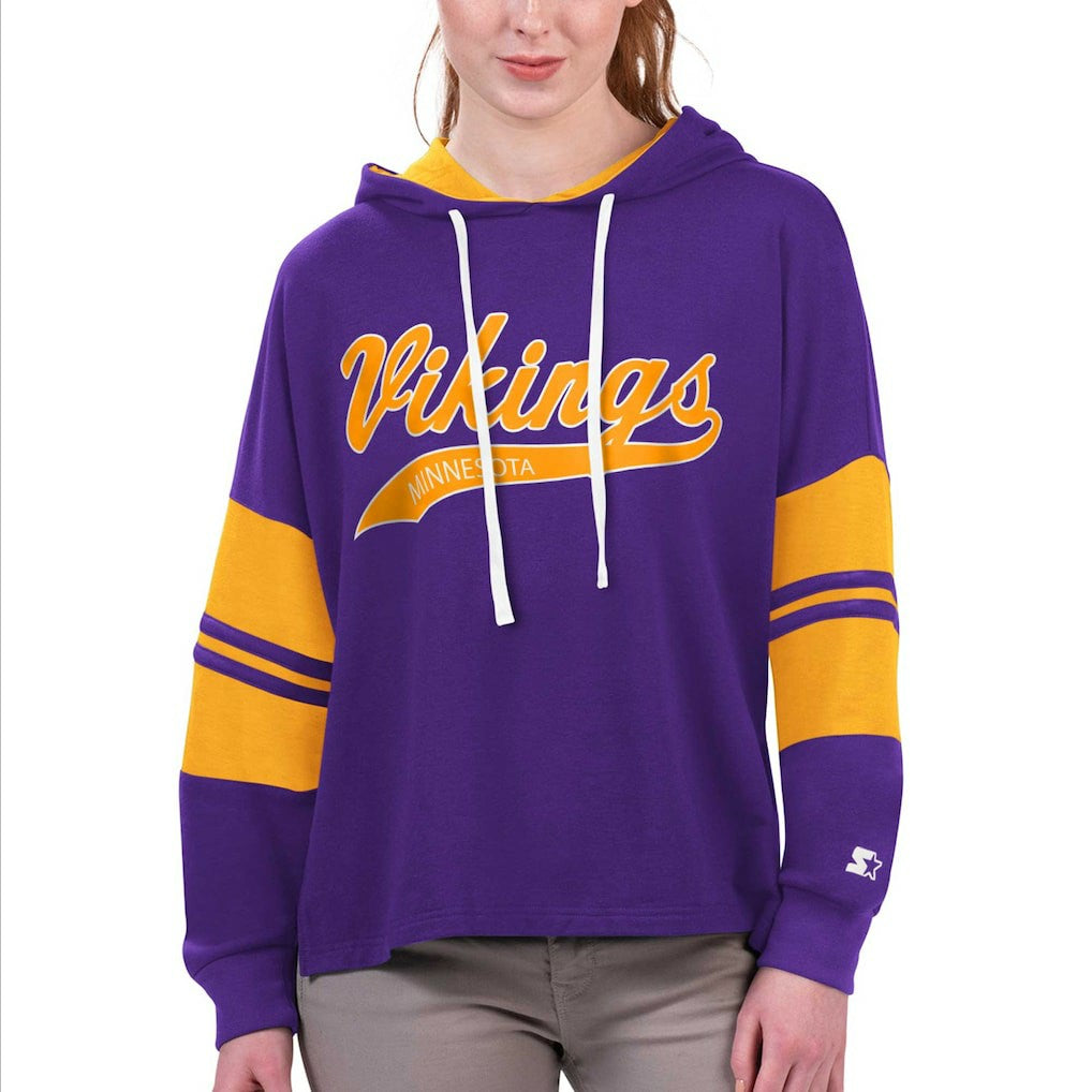 Starter Women's Bump And Run Long Sleeve Hoodie T-Shirt - Minnesota Vikings Hoodies