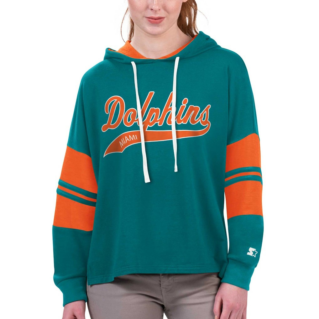 Starter Women's Bump And Run Long Sleeve Hoodie T-Shirt - Miami Dolphins Hoodies