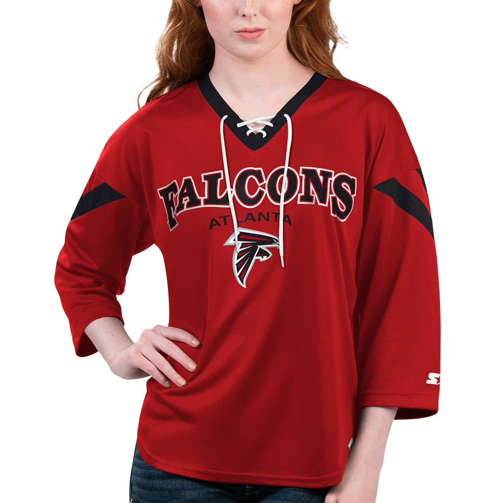 Starter Women's Rally Lace-Up 3/4 Sleeve T-Shirt - Atlanta Falcons T-shirts