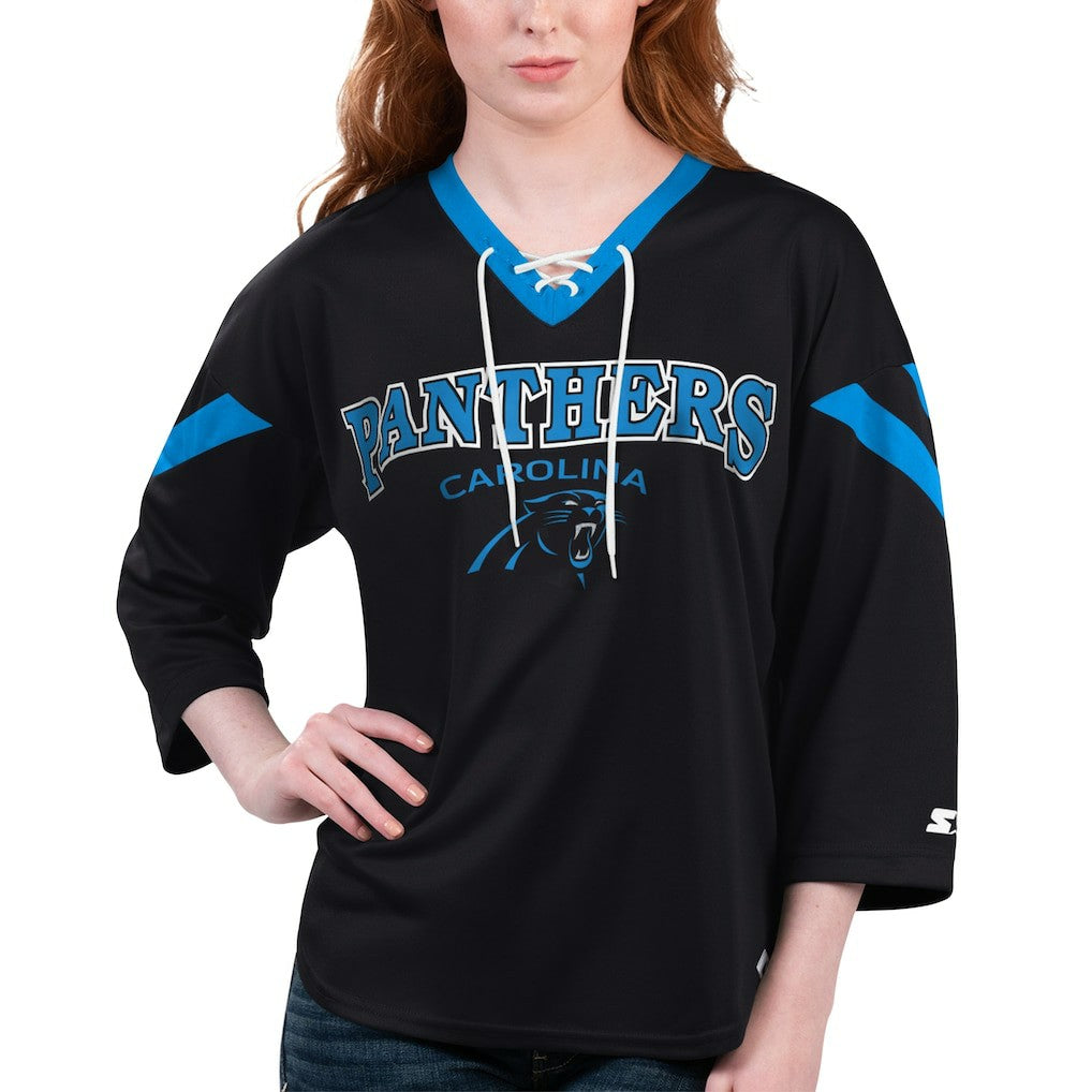 Starter Women's Rally Lace-Up 3/4 Sleeve T-Shirt - Carolina Panthers T-shirts