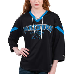 Starter Women's Rally Lace-Up 3/4 Sleeve T-Shirt - Carolina Panthers T-shirts
