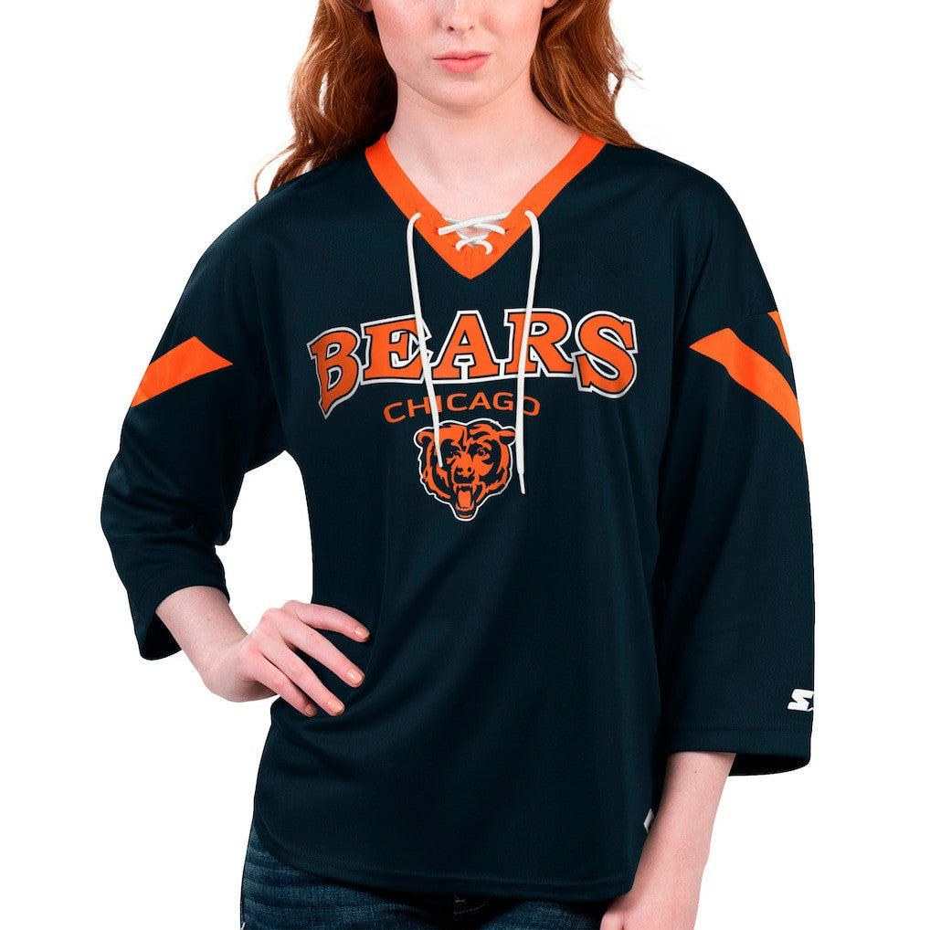 Starter Women's Rally Lace-Up 3/4 Sleeve T-Shirt - Chicago Bears T-shirts