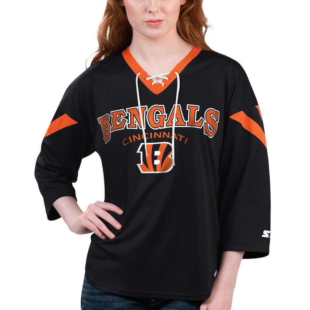 Starter Women's Rally Lace-Up 3/4 Sleeve T-Shirt - Cincinnati Bengals T-shirts
