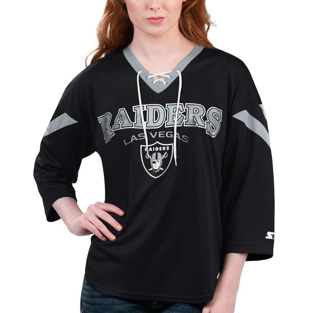 Starter Women's Rally Lace-Up 3/4 Sleeve T-Shirt - Las Vegas Raiders T-shirts