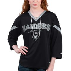 Starter Women's Rally Lace-Up 3/4 Sleeve T-Shirt - Las Vegas Raiders T-shirts