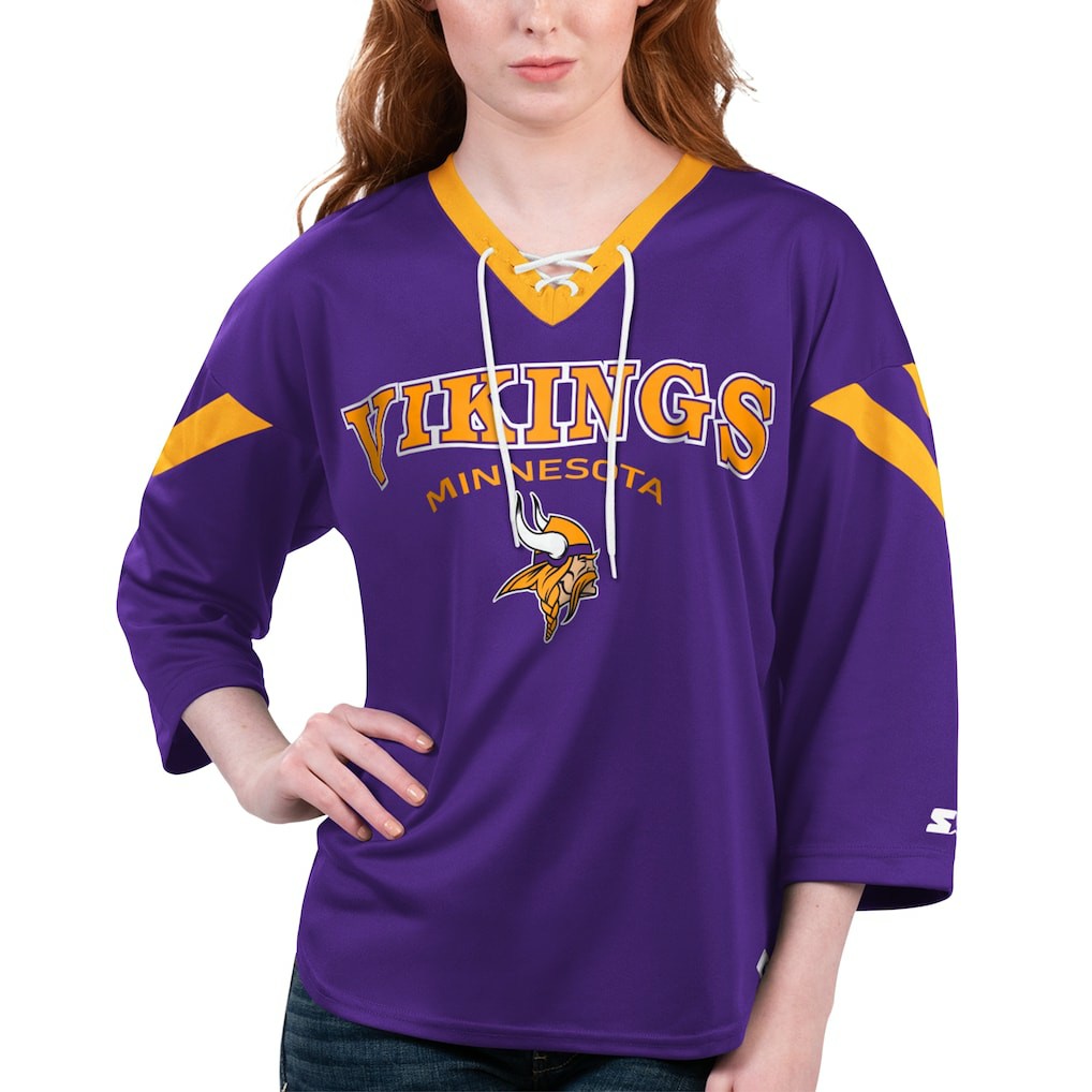 Starter Women's Rally Lace-Up 3/4 Sleeve T-Shirt - Minnesota Vikings T-shirts