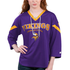 Starter Women's Rally Lace-Up 3/4 Sleeve T-Shirt - Minnesota Vikings T-shirts
