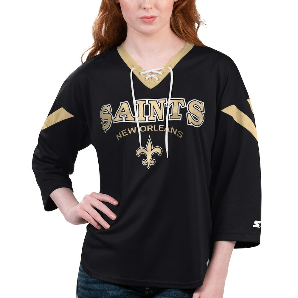 Starter Women's Rally Lace-Up 3/4 Sleeve T-Shirt - New Orleans Saints T-shirts