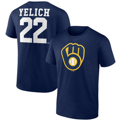 Navy Christian Yelich Milwaukee Brewers Player Icon Name & Number T-Shirt