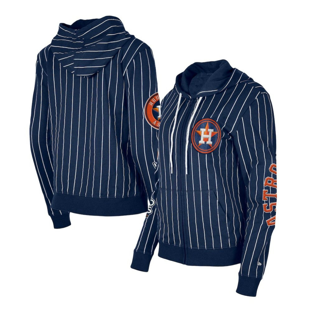 Navy Houston Astros New Era Women's Pinstripe Tri-Blend Full-Zip Hoodie Jacket