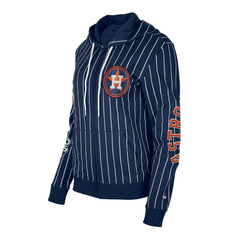 Navy Houston Astros New Era Women's Pinstripe Tri-Blend Full-Zip Hoodie Jacket