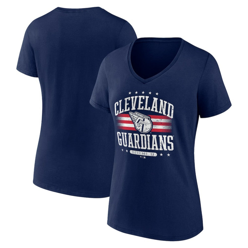 Navy Cleveland Guardians Women's Americana Team V-Neck T-Shirt
