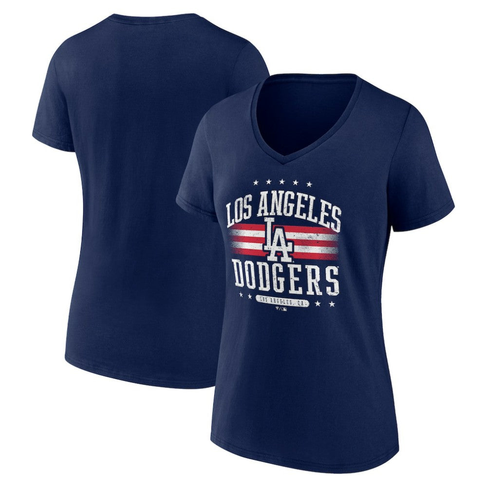 Navy Los Angeles Dodgers Women's Americana Team V-Neck T-Shirt
