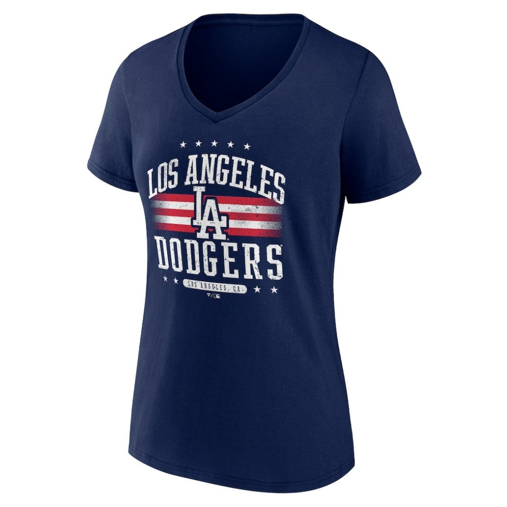 Navy Los Angeles Dodgers Women's Americana Team V-Neck T-Shirt