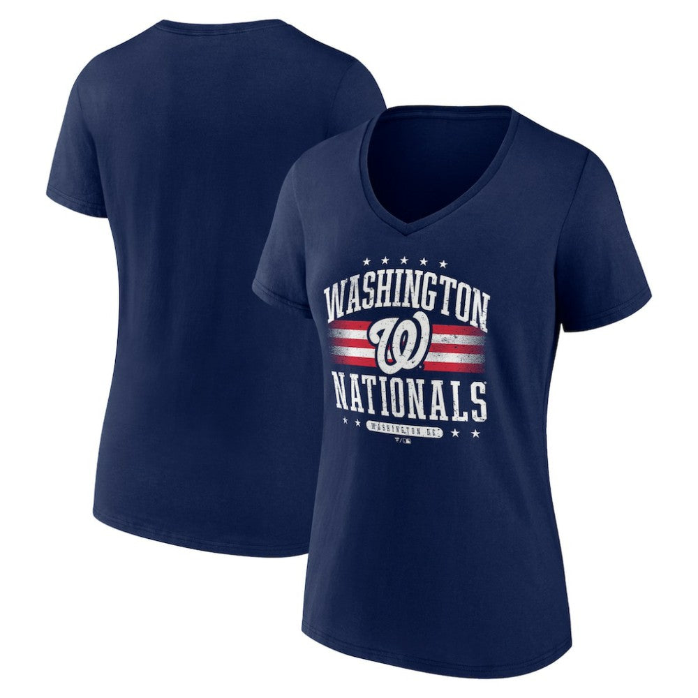 Navy Washington Nationals Women's Americana Team V-Neck T-Shirt