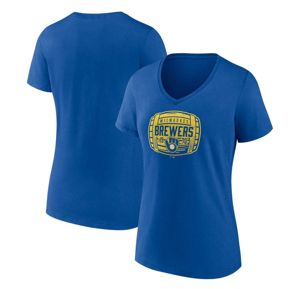 Royal Milwaukee Brewers Women's Hometown Collection Barrel V-Neck T-Shirt