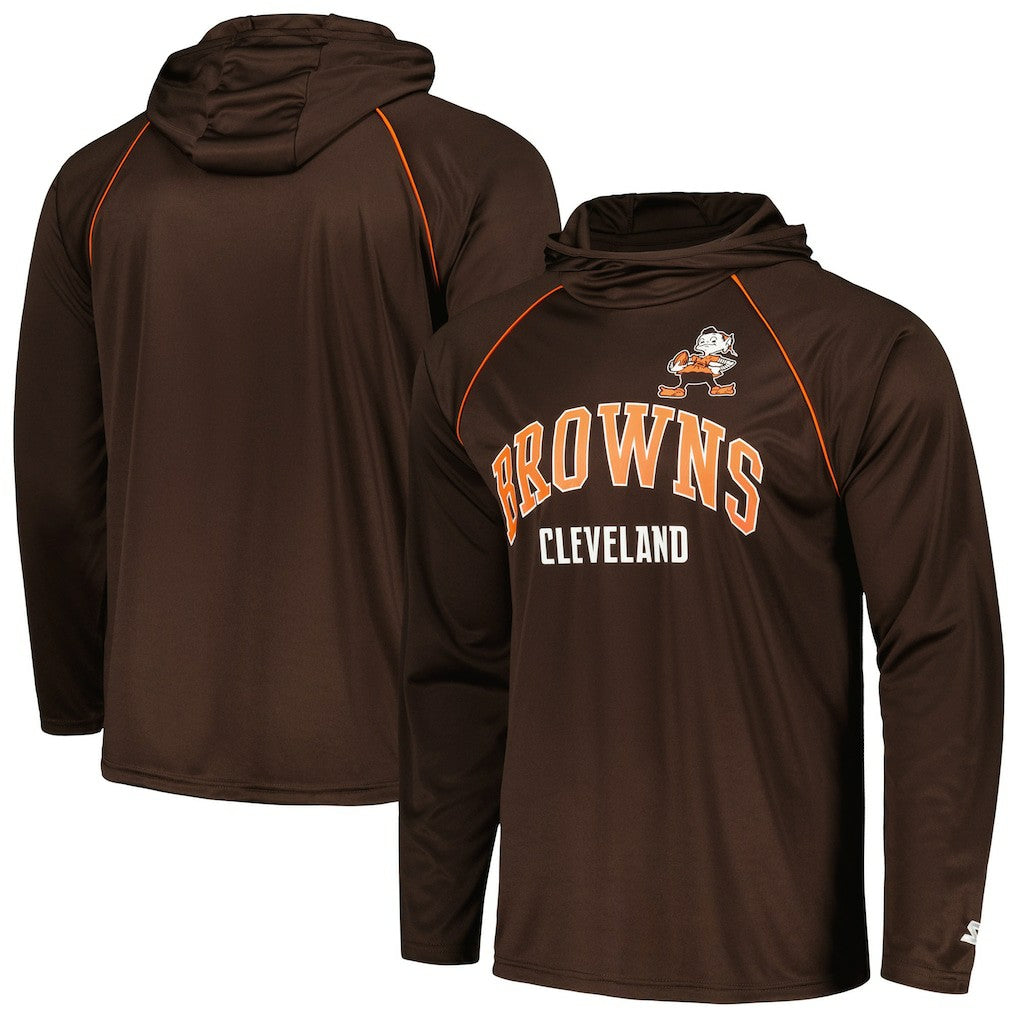 Starter Gridiron Classics Throwback Raglan Long Sleeve Hooded T-Shirt - Cleveland Browns T-shirts