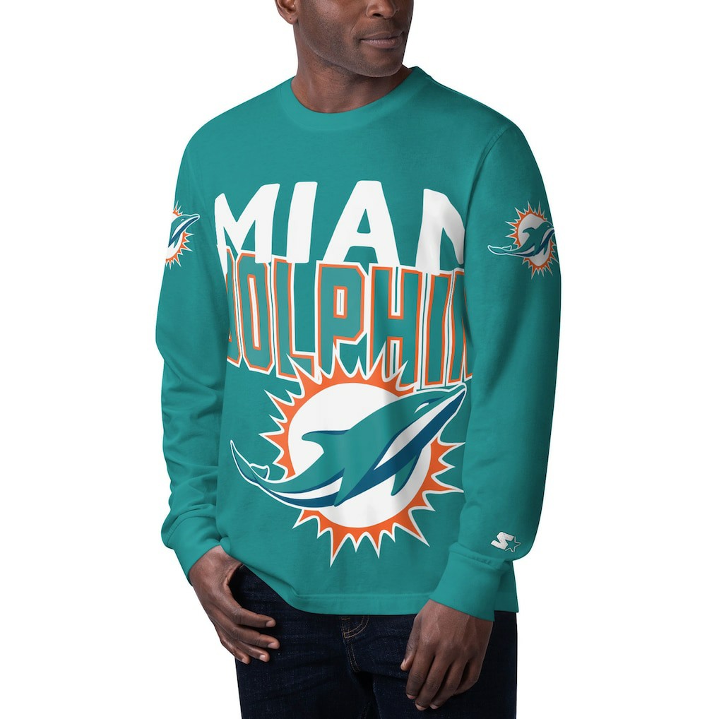 Starter Clutch Hit Long Sleeve T-Shirt - Miami Dolphins T-shirts