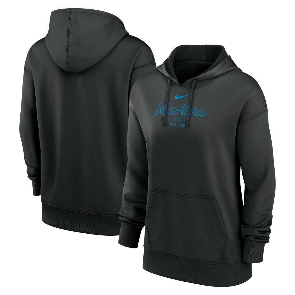 Black Miami Marlins Nike Women's Authentic Collection Performance Pullover Hoodie