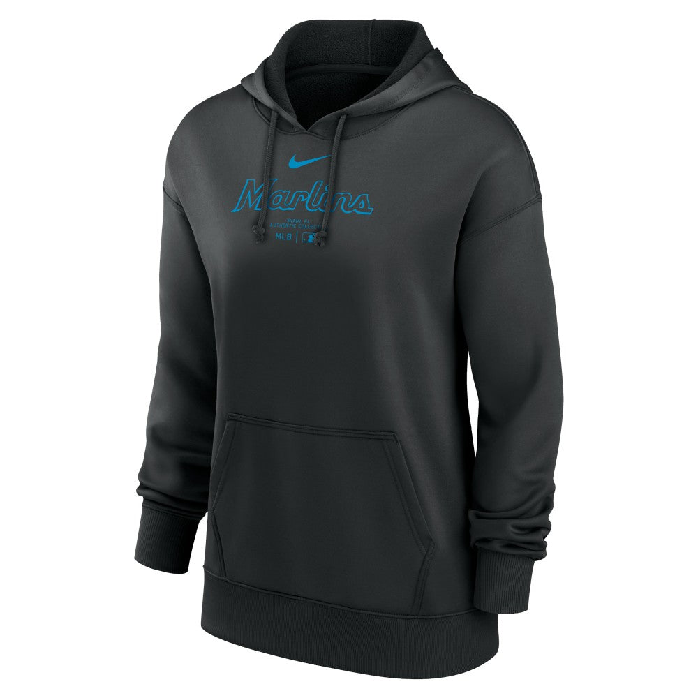 Black Miami Marlins Nike Women's Authentic Collection Performance Pullover Hoodie