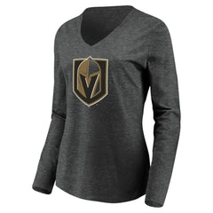 NHL Vegas Golden Knights Women's Primary Logo V-Neck Long Sleeve T-Shirt