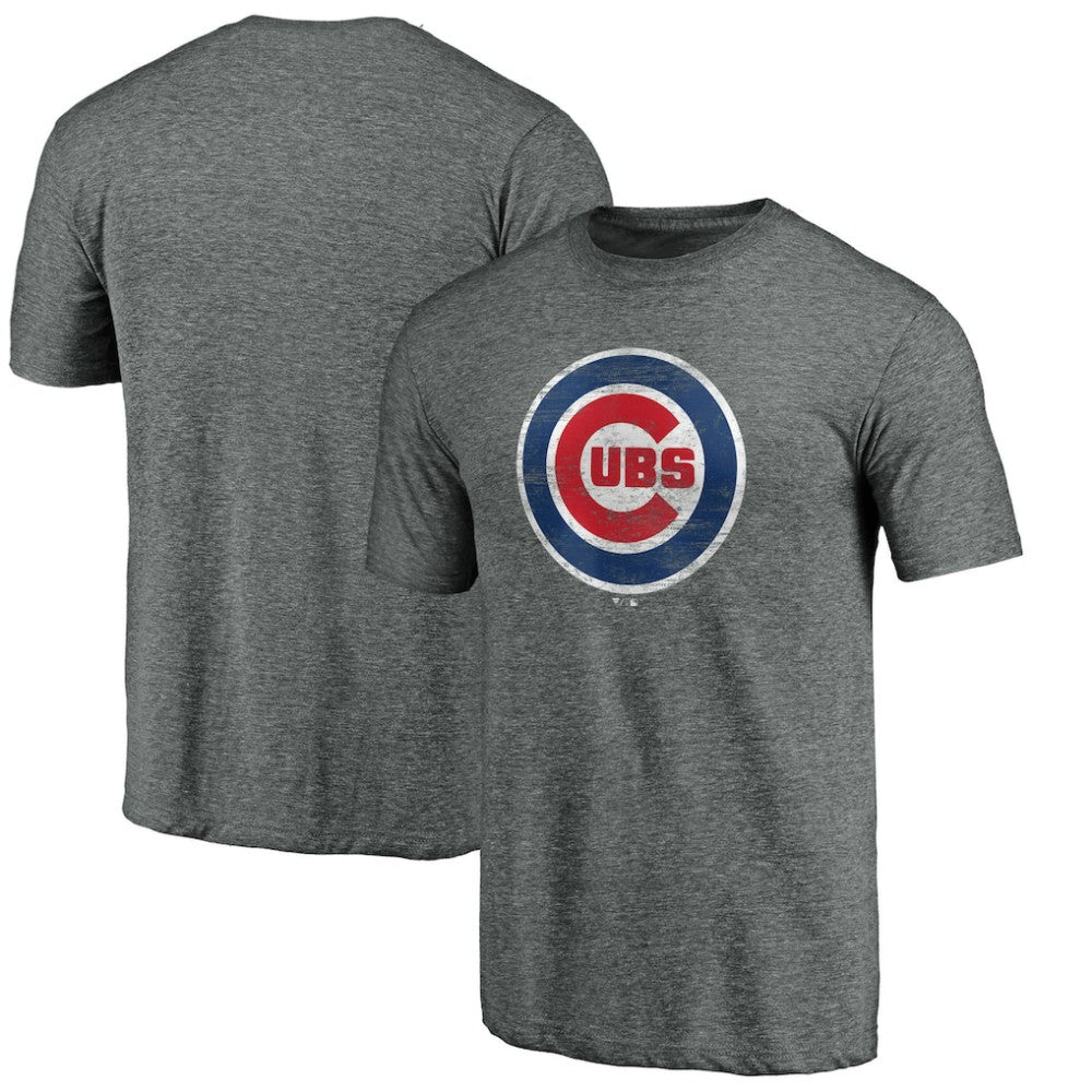 Heather Gray Chicago Cubs Official Logo Tri-Blend T-Shirt