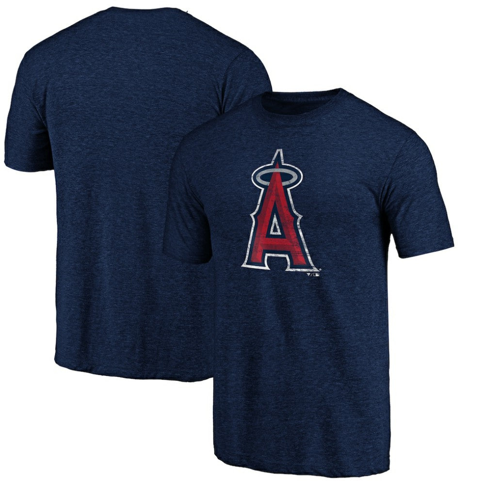 Heather Navy Los Angeles Angels Official Logo Tri-Blend T-Shirt