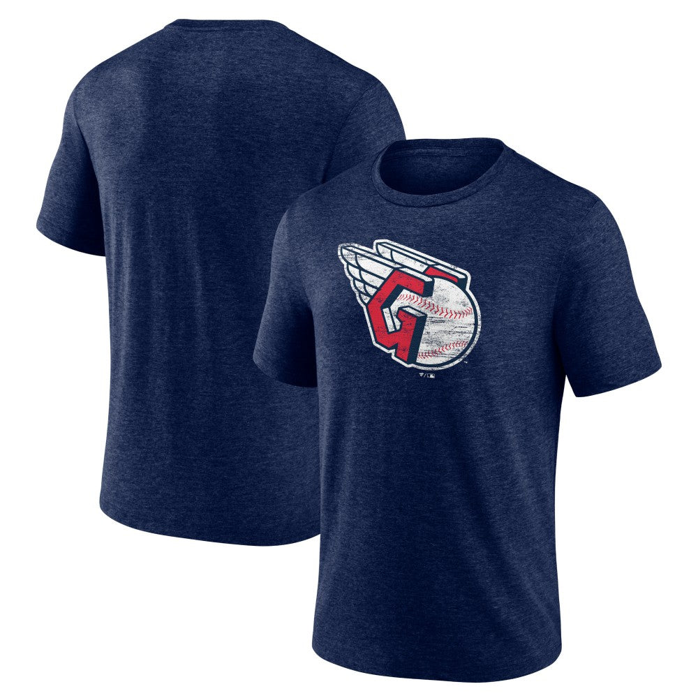 Heather Navy Cleveland Guardians Official Logo Tri-Blend T-Shirt