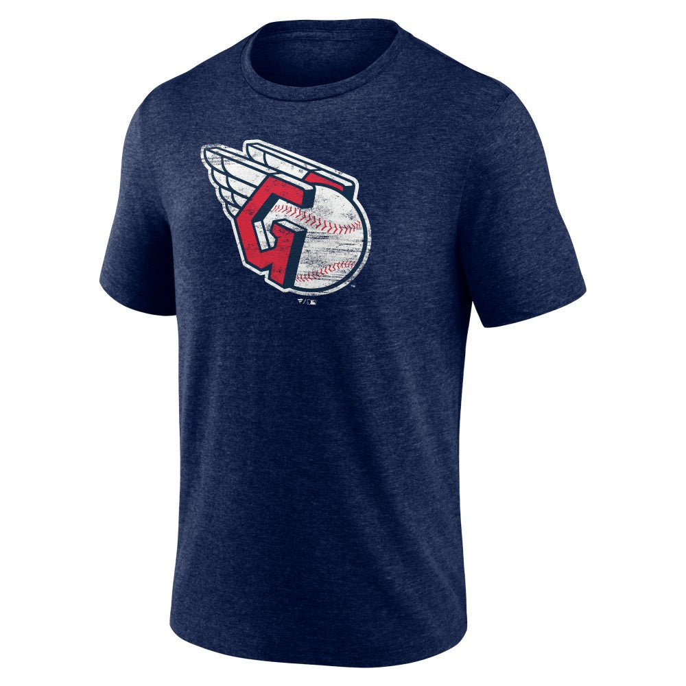Heather Navy Cleveland Guardians Official Logo Tri-Blend T-Shirt