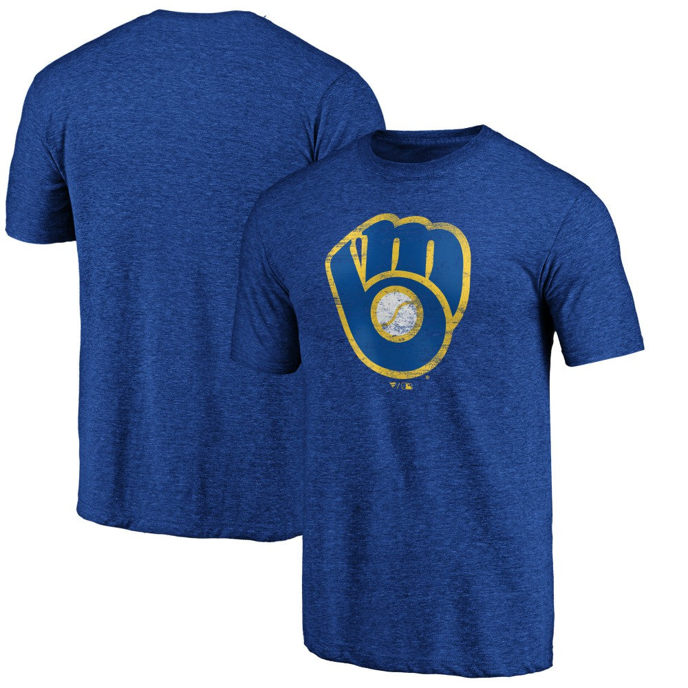 Heather Royal Milwaukee Brewers Official Logo Tri-Blend T-Shirt