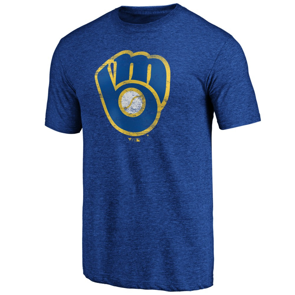 Heather Royal Milwaukee Brewers Official Logo Tri-Blend T-Shirt