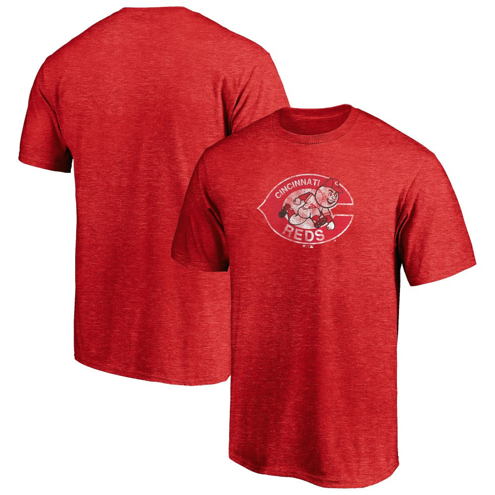 Heather Red Cincinnati Reds Cooperstown Collection Throwback Logo Tri-Blend T-Shirt