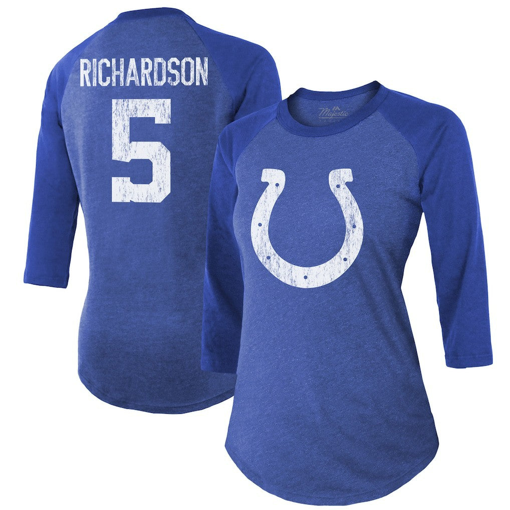 Anthony Richardson  Majestic Threads Women's Player Name & Number Tri-Blend 3/4-Sleeve Fitted T-Shirt - Indianapolis Colts T-shirts