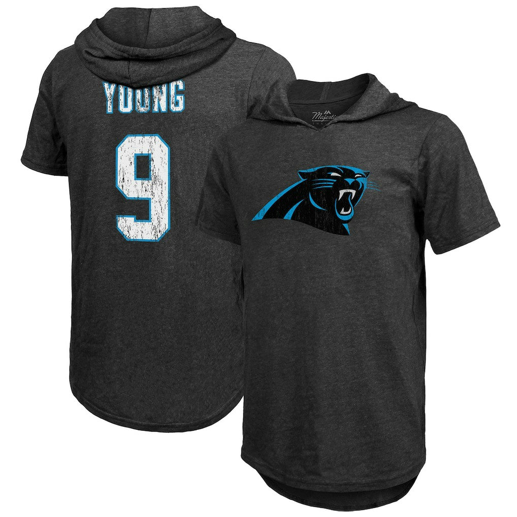 Bryce Young  Majestic Threads Player Name & Number Tri-Blend Slim Fit Hoodie T-Shirt - Carolina Panthers Hoodies