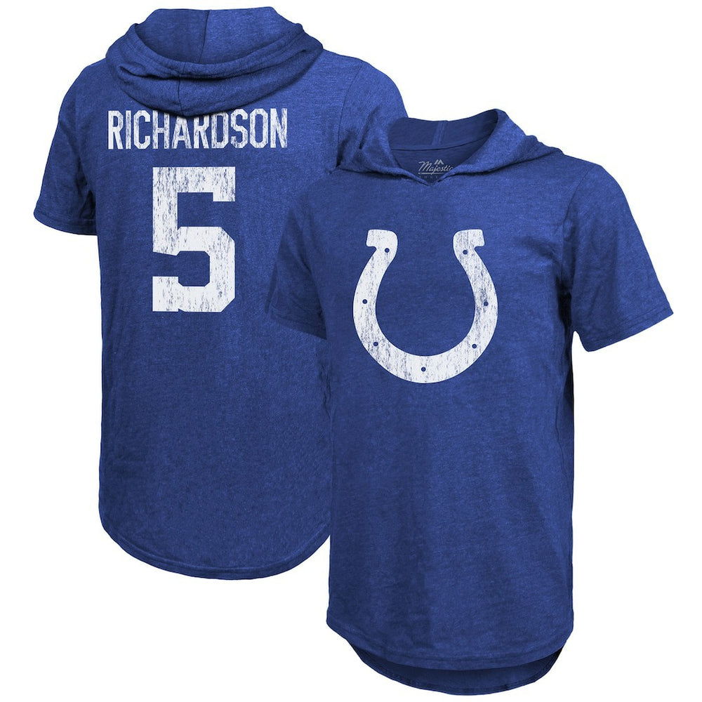 Anthony Richardson  Majestic Threads Player Name & Number Tri-Blend Slim Fit Hoodie T-Shirt - Indianapolis Colts Hoodies