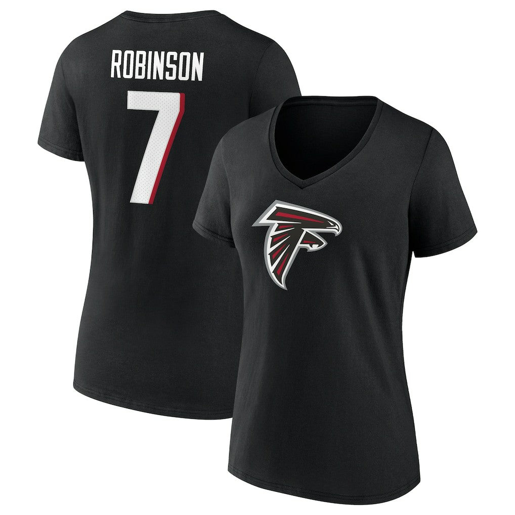 Bijan Robinson  Women's Icon Name & Number V-Neck T-Shirt - Atlanta Falcons T-shirts