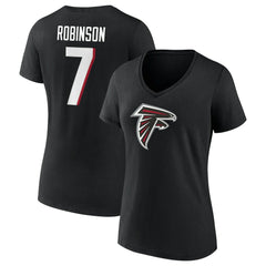 Bijan Robinson  Women's Icon Name & Number V-Neck T-Shirt - Atlanta Falcons T-shirts