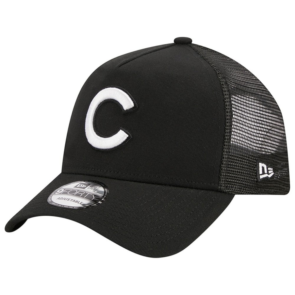 Black Chicago Cubs New Era A-Frame 9FORTY Trucker Adjustable Hat