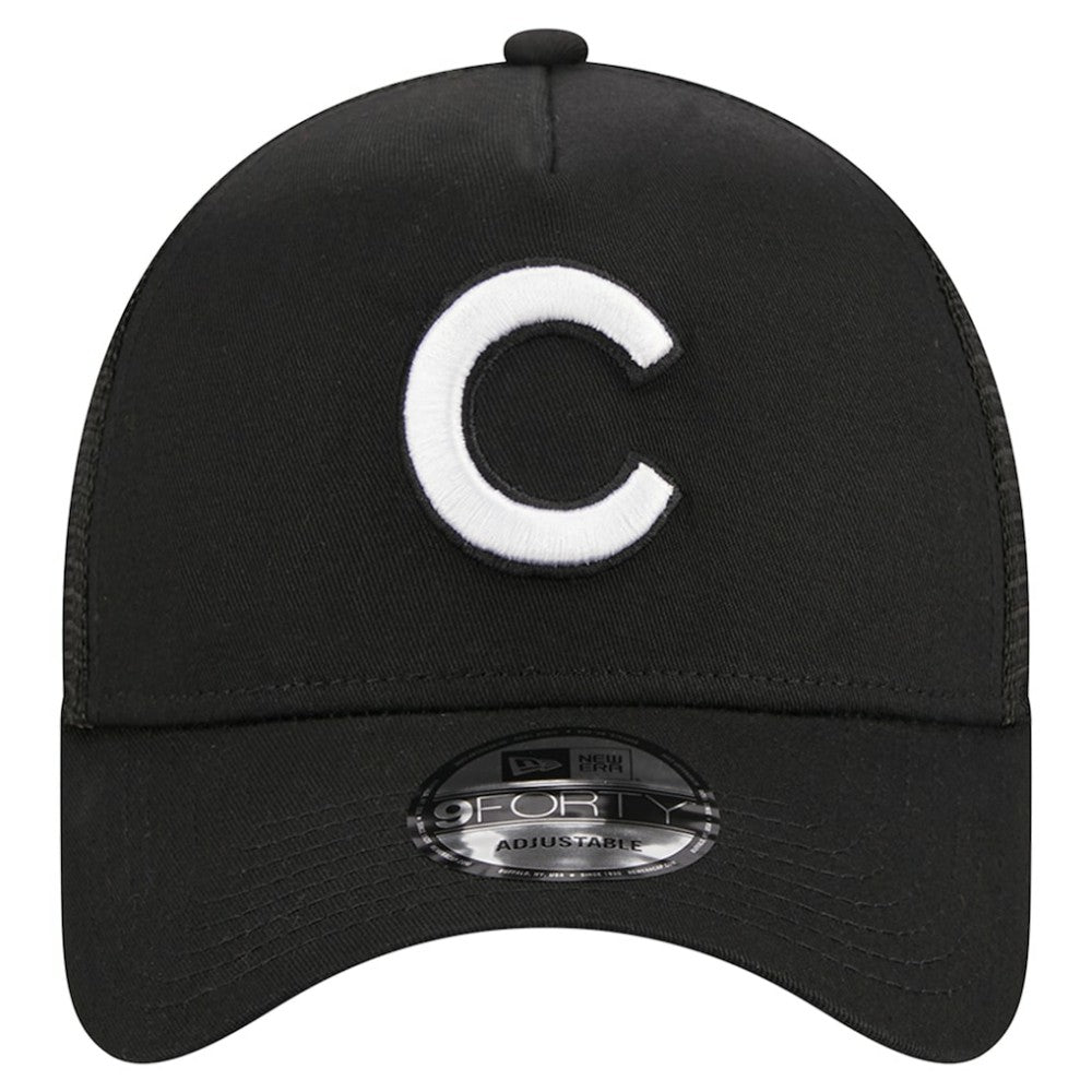 Black Chicago Cubs New Era A-Frame 9FORTY Trucker Adjustable Hat