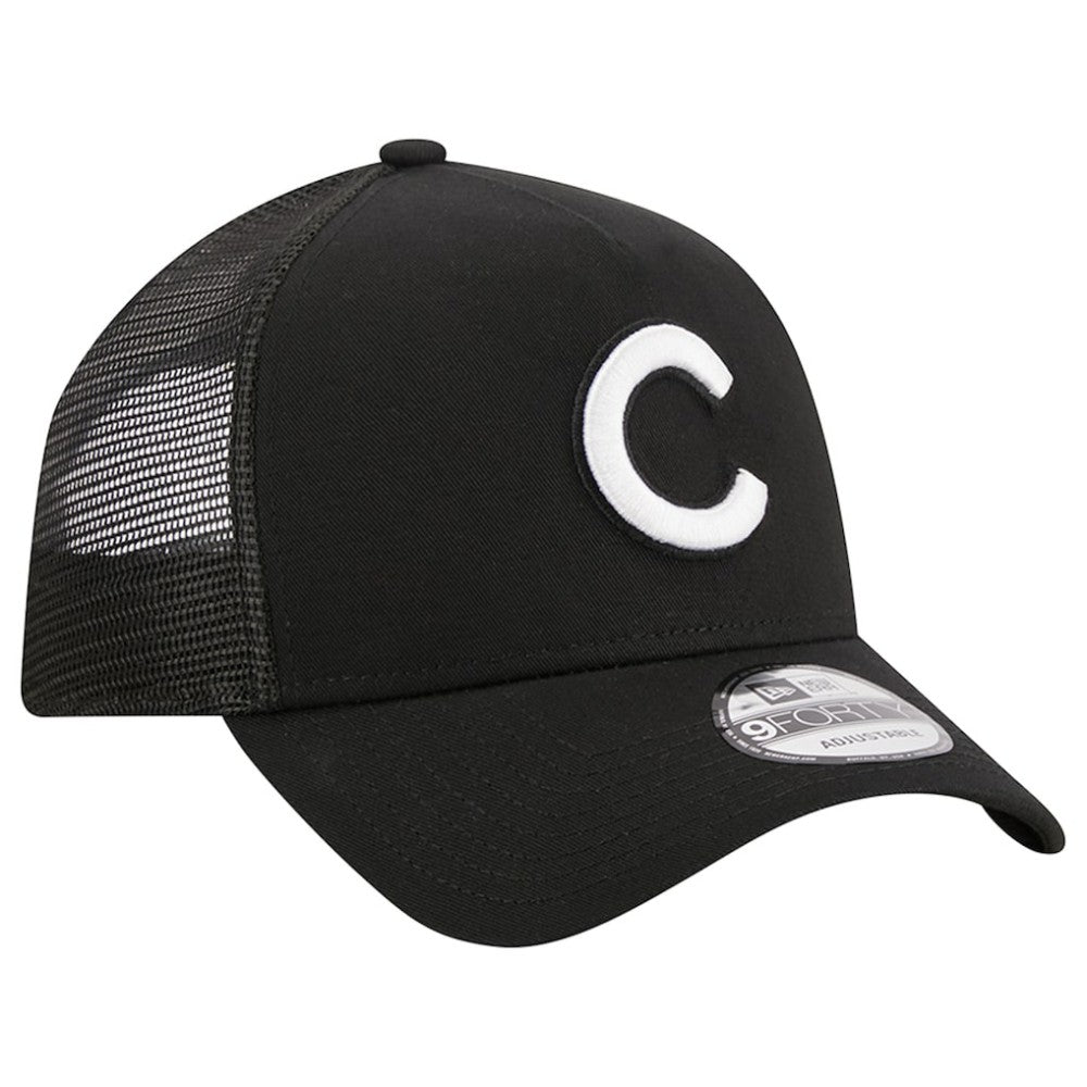 Black Chicago Cubs New Era A-Frame 9FORTY Trucker Adjustable Hat