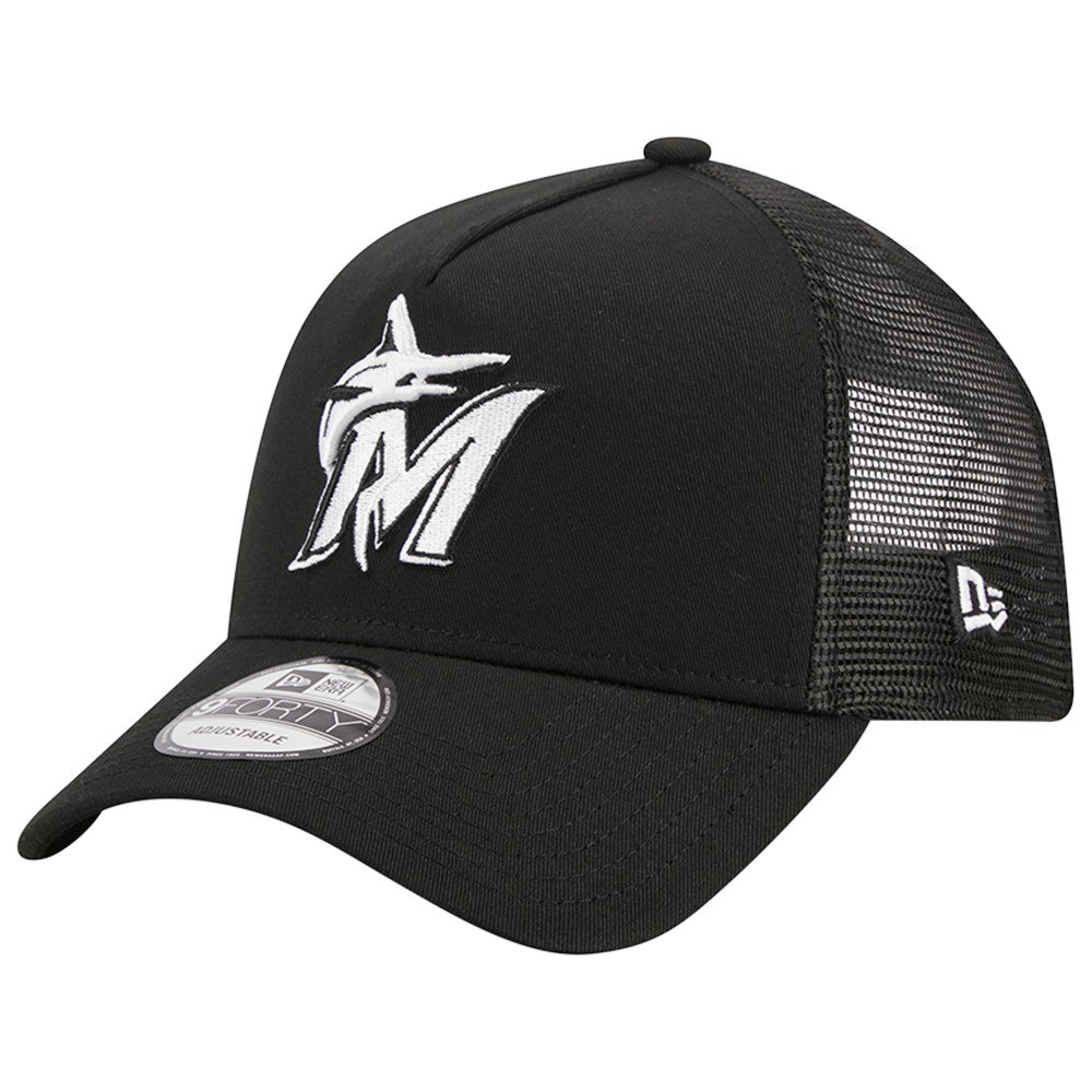 Black Miami Marlins New Era A-Frame 9FORTY Trucker Adjustable Hat