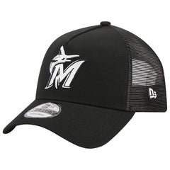 Black Miami Marlins New Era A-Frame 9FORTY Trucker Adjustable Hat