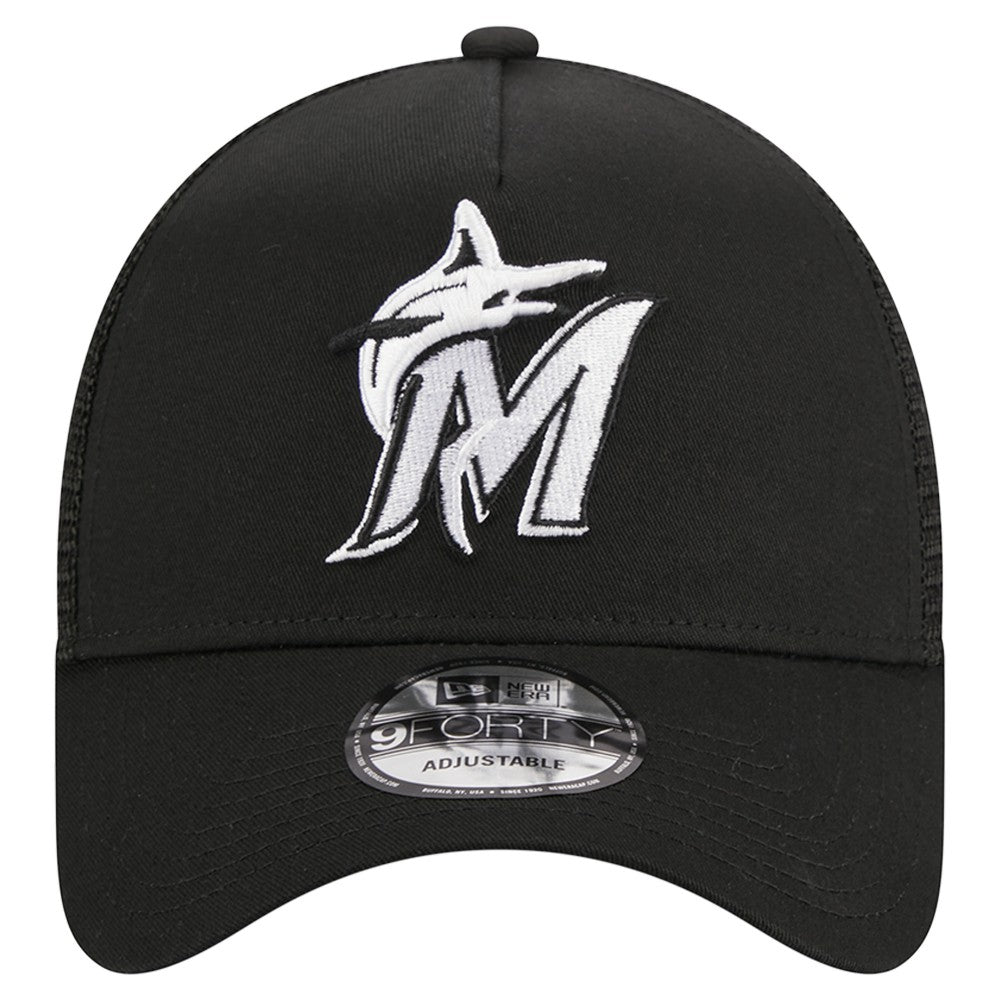 Black Miami Marlins New Era A-Frame 9FORTY Trucker Adjustable Hat
