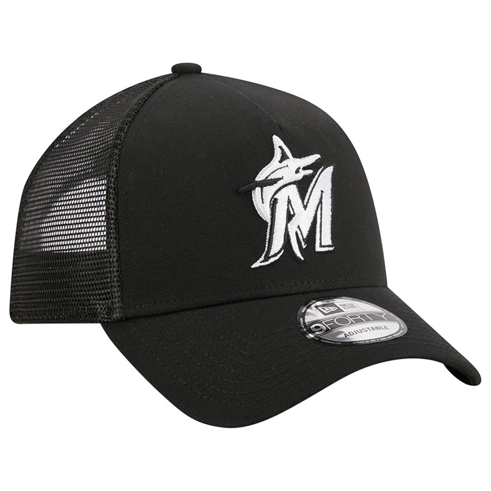 Black Miami Marlins New Era A-Frame 9FORTY Trucker Adjustable Hat