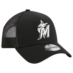 Black Miami Marlins New Era A-Frame 9FORTY Trucker Adjustable Hat